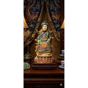 Vintage Chinese Empress Resin Statue Seated Figurine Polychrome Phoenix Decor